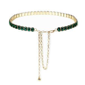 1171 Green Glass Diamond Chain Metal Belt- Women's Western Style Dress